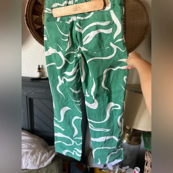 Cotton On Low Rise Green and White Swirl Straight Jeans sz4 - Picture 9 of 13